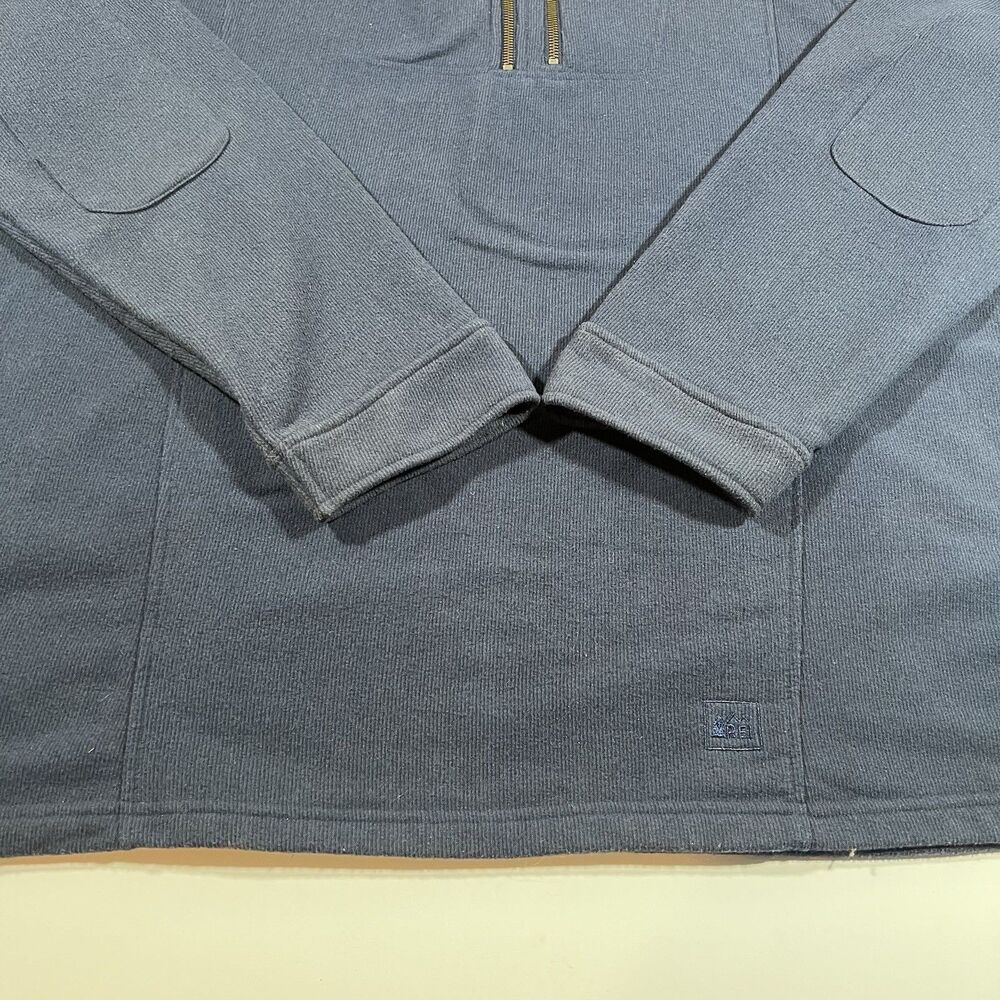 REI 1/4 Zip Blue Fleece Pullover W/ Elbow Patches Men's XL Outdoors Hiking - Picture 2 of 10